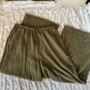 Women's Olive Wide Leg Linen Pants